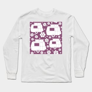 Daisy Polka Dot Vintage Caravan Pattern in Purple and White Long Sleeve T-Shirt